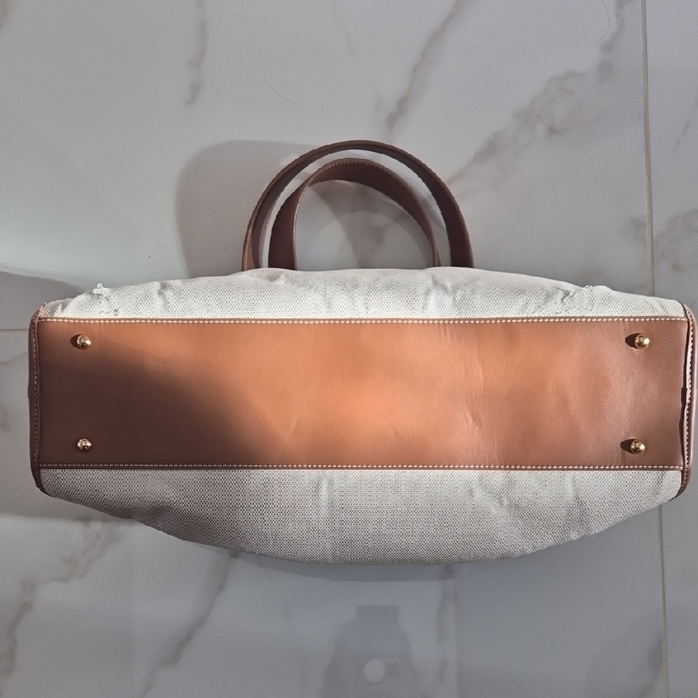 Beige and Brown Canvas Tote Bag - Picture 4 of 10